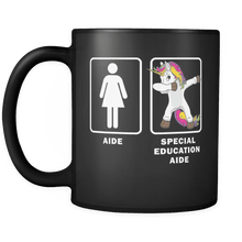 Load image into Gallery viewer, RobustCreative-Special Education Aide Dabbing Unicorn - Teacher Appreciation 11oz Funny Black Coffee Mug - Funny Dab Teaching Students First Last Day - Friends Gift - Both Sides Printed
