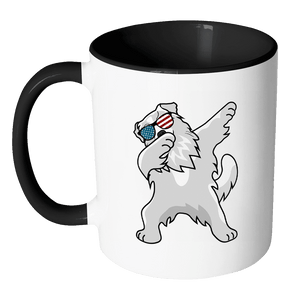 RobustCreative-Dabbing Great Pyrenees Dog America Flag - Patriotic Merica Murica Pride - 4th of July USA Independence Day - 11oz Black & White Funny Coffee Mug Women Men Friends Gift ~ Both Sides Printed