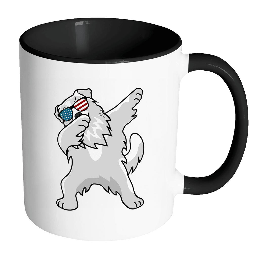 RobustCreative-Dabbing Great Pyrenees Dog America Flag - Patriotic Merica Murica Pride - 4th of July USA Independence Day - 11oz Black & White Funny Coffee Mug Women Men Friends Gift ~ Both Sides Printed
