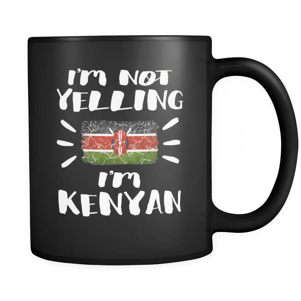 RobustCreative-I'm Not Yelling I'm Kenyan Flag - Kenya Pride 11oz Funny Black Coffee Mug - Coworker Humor That's How We Talk - Women Men Friends Gift - Both Sides Printed (Distressed)