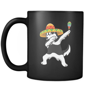 RobustCreative-Dabbing Siberian Husky Dog in Sombrero - Cinco De Mayo Mexican Fiesta - Dab Dance Mexico Party - 11oz Black Funny Coffee Mug Women Men Friends Gift ~ Both Sides Printed
