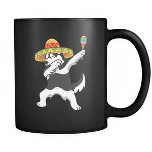 RobustCreative-Dabbing Siberian Husky Dog in Sombrero - Cinco De Mayo Mexican Fiesta - Dab Dance Mexico Party - 11oz Black Funny Coffee Mug Women Men Friends Gift ~ Both Sides Printed