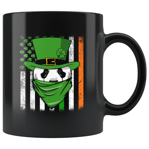 RobustCreative-Panda American Irish Flag St Patricks Day Shamrock - 11oz Black Mug lucky paddys pattys day Gift Idea