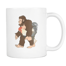 Load image into Gallery viewer, RobustCreative-Bigfoot Sasquatch Carrying Rooster - I Believe I&#39;m a Believer - No Yeti Humanoid Monster - 11oz White Funny Coffee Mug Women Men Friends Gift ~ Both Sides Printed
