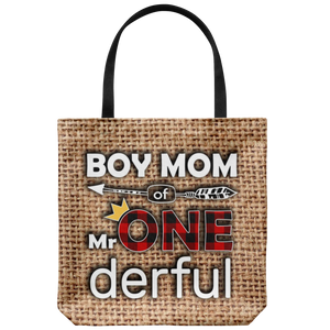 RobustCreative-Boy Mom of Mr Onederful Crown 1st Birthday Boy Buffalo Plaid Tote Bag Gift Idea