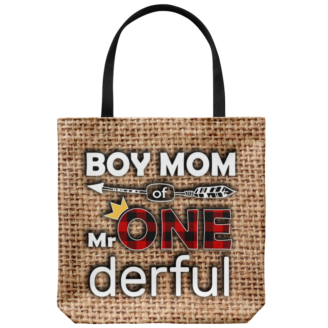 RobustCreative-Boy Mom of Mr Onederful Crown 1st Birthday Boy Buffalo Plaid Tote Bag Gift Idea