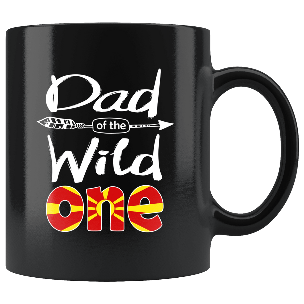 RobustCreative-Macedonian Dad of the Wild One Birthday Macedonia Flag Black 11oz Mug Gift Idea