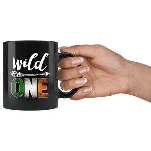 RobustCreative-Ireland Wild One Birthday Outfit 1 Irish Flag Black 11oz Mug Gift Idea