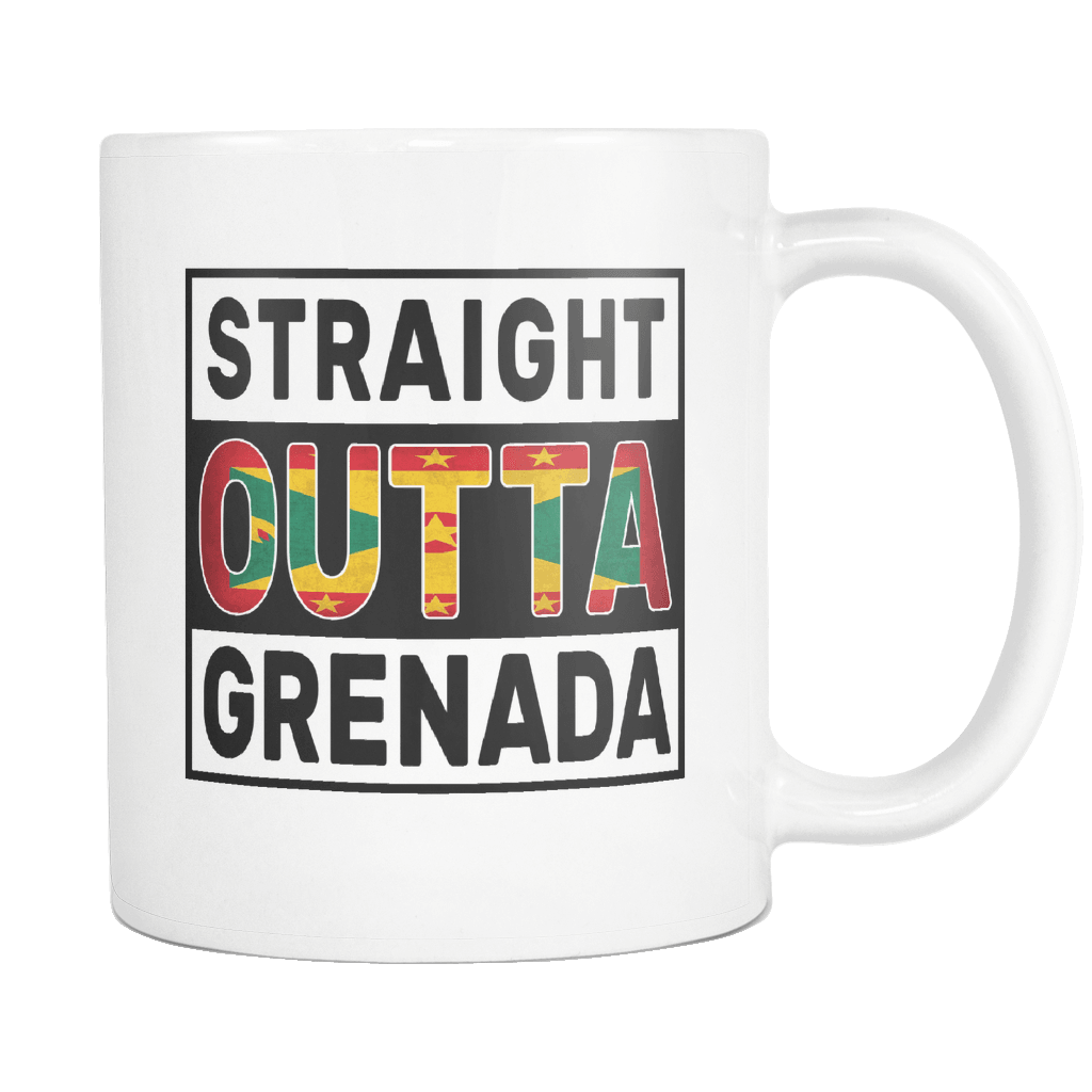 RobustCreative-Straight Outta Grenada - Grenadian Flag 11oz Funny White Coffee Mug - Independence Day Family Heritage - Women Men Friends Gift - Both Sides Printed (Distressed)