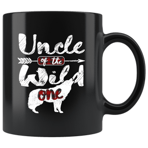 RobustCreative-Uncle of the Wild One Wolf 1st Birthday Wolves - 11oz Black Mug red black plaid pajamas Gift Idea