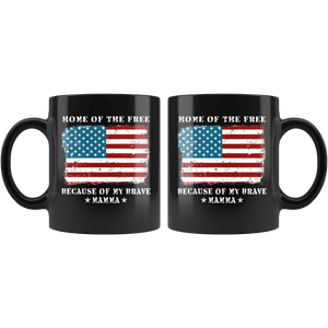 RobustCreative-Home of the Free Mamma USA Patriot Family Flag - Military Family 11oz Black Mug Retired or Deployed support troops Gift Idea - Both Sides Printed