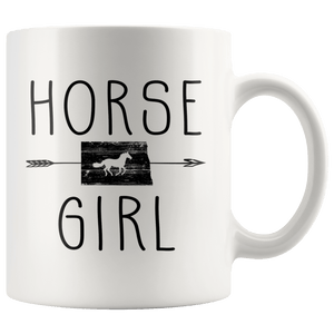 RobustCreative-North Dakota Horse Girl Gifts Dakotan Shape Country for women - 11oz White Mug Racing Lover Gift Idea