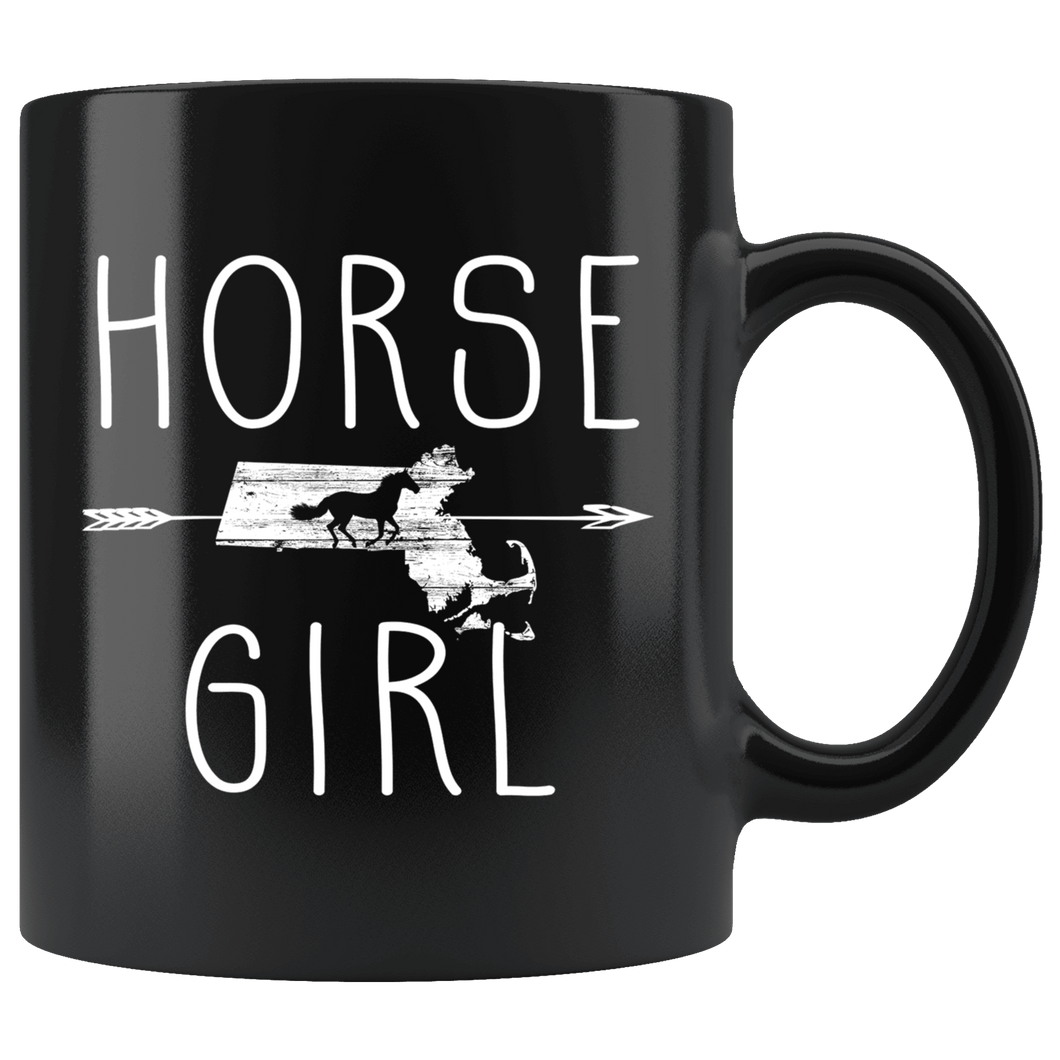 RobustCreative-Massachusetts Horse Girl Gifts Massachusettsan Shape Country for women - 11oz Black Mug Racing Lover Gift Idea