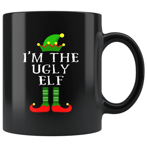 RobustCreative-Im The Ugly Elf Matching Family Christmas - 11oz Black Mug Christmas group green pjs costume Gift Idea