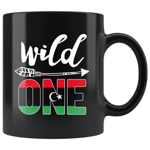 RobustCreative-Libya Wild One Birthday Outfit 1 Libyan Flag Black 11oz Mug Gift Idea
