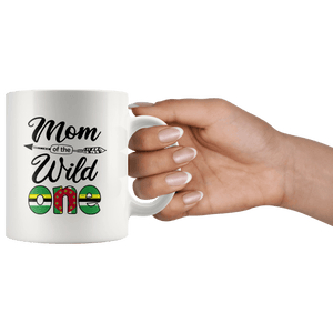 RobustCreative-Dominican Mom of the Wild One Birthday Dominica Flag White 11oz Mug Gift Idea