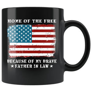 RobustCreative-Home of the Free Father In Law USA Patriot Family Flag - Military Family 11oz Black Mug Retired or Deployed support troops Gift Idea - Both Sides Printed