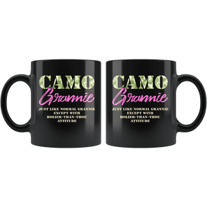 RobustCreative-Military Grannie Just Like Normal Camouflage Camo - Military Family 11oz Black Mug Deployed Duty Forces support troops CONUS Gift Idea - Both Sides Printed