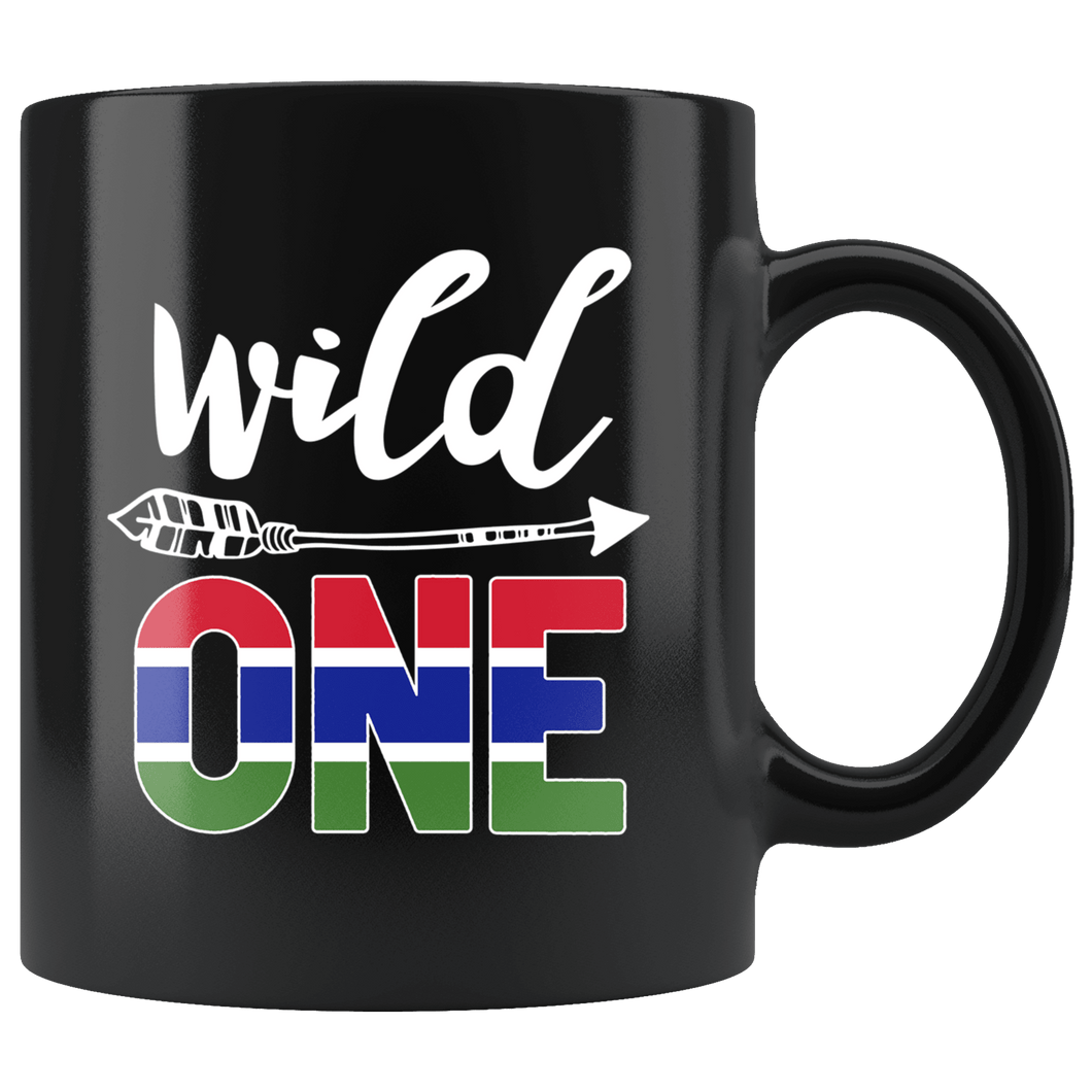 RobustCreative-Gambia Wild One Birthday Outfit 1 Gambian Flag Black 11oz Mug Gift Idea