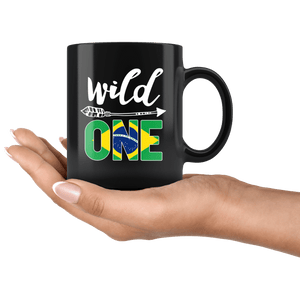 RobustCreative-Brazil Wild One Birthday Outfit 1 Brazilian Flag Black 11oz Mug Gift Idea