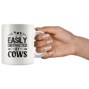 RobustCreative-Easily Distracted By Cows Cow Farmer Funny Gifts - 11oz White Mug country Farm urban farmer Gift Idea