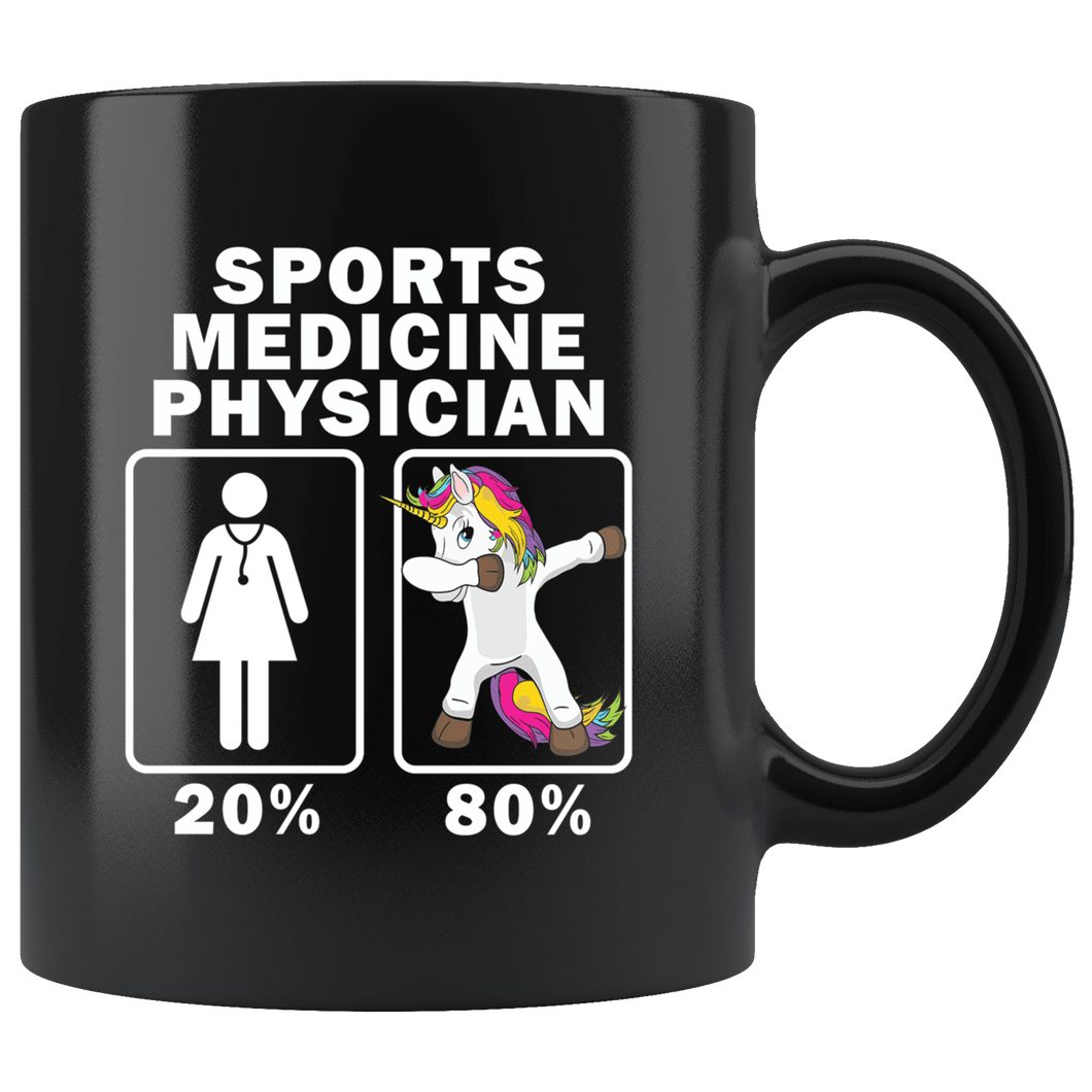 RobustCreative-Sports Medicine Physician Dabbing Unicorn 80 20 Principle Superhero Girl Womens - 11oz Black Mug Medical Personnel Gift Idea