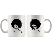 Load image into Gallery viewer, RobustCreative-Breast Cancer Awareness Afro American Warrior - Melanin Poppin&#39; 11oz Funny White Coffee Mug - Black Women Support Black Girl Magic - Friends Gift - Both Sides Printed
