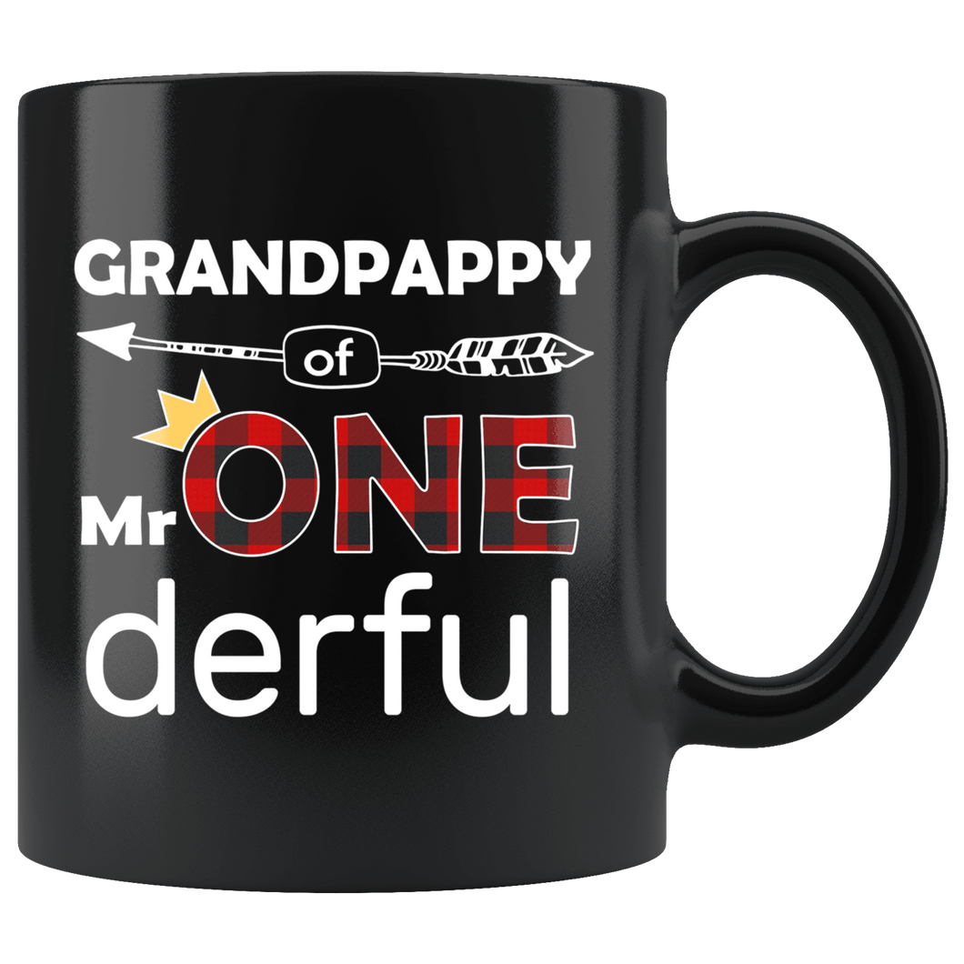 RobustCreative-Grandpappy of Mr Onederful Crown 1st Birthday Buffalo Plaid Black 11oz Mug Gift Idea