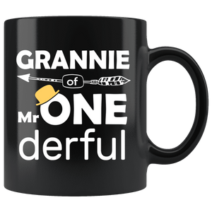 RobustCreative-Grannie of Mr Onederful  1st Birthday Baby Boy Outfit Black 11oz Mug Gift Idea