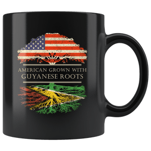 RobustCreative-Guyanese Roots American Grown Fathers Day Gift - Guyanese Pride 11oz Funny Black Coffee Mug - Real Guyana Hero Flag Papa National Heritage - Friends Gift - Both Sides Printed