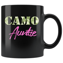 Load image into Gallery viewer, RobustCreative-Military Auntie Camo Camo Hard Charger Squared Away - Military Family 11oz Black Mug Retired or Deployed support troops Gift Idea - Both Sides Printed
