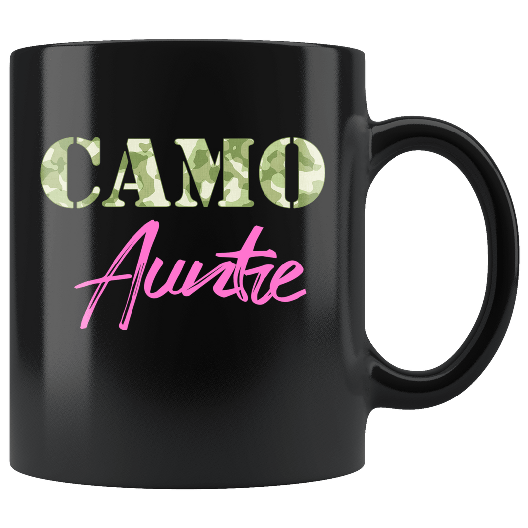 RobustCreative-Military Auntie Camo Camo Hard Charger Squared Away - Military Family 11oz Black Mug Retired or Deployed support troops Gift Idea - Both Sides Printed