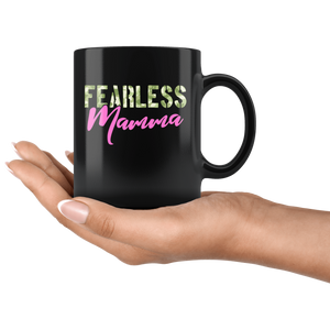 RobustCreative-Fearless Mamma Camo Hard Charger Veterans Day - Military Family 11oz Black Mug Retired or Deployed support troops Gift Idea - Both Sides Printed