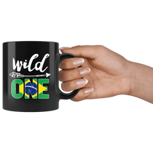 Load image into Gallery viewer, RobustCreative-Brazil Wild One Birthday Outfit 1 Brazilian Flag Black 11oz Mug Gift Idea
