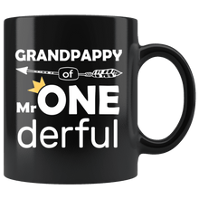 Load image into Gallery viewer, RobustCreative-Grandpappy of Mr Onederful Crown 1st Birthday Baby Boy Outfit Black 11oz Mug Gift Idea
