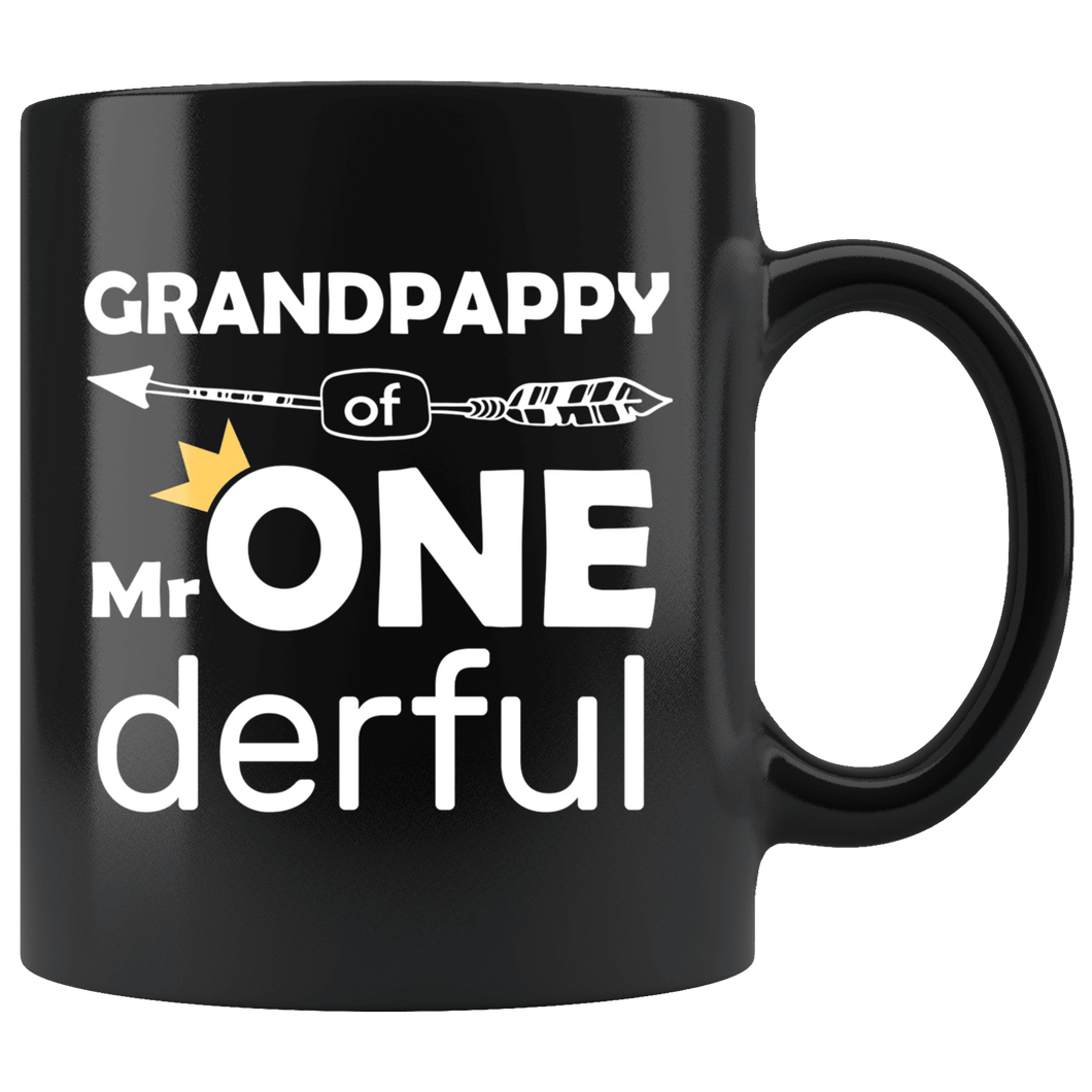 RobustCreative-Grandpappy of Mr Onederful Crown 1st Birthday Baby Boy Outfit Black 11oz Mug Gift Idea