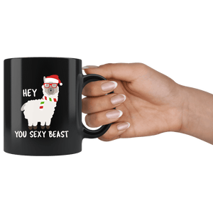 RobustCreative-Llama Santas Hat Hipster Glasses Sexy Beast Alpaca Lover Cute - 11oz Black Mug Christmas gift idea Gift Idea