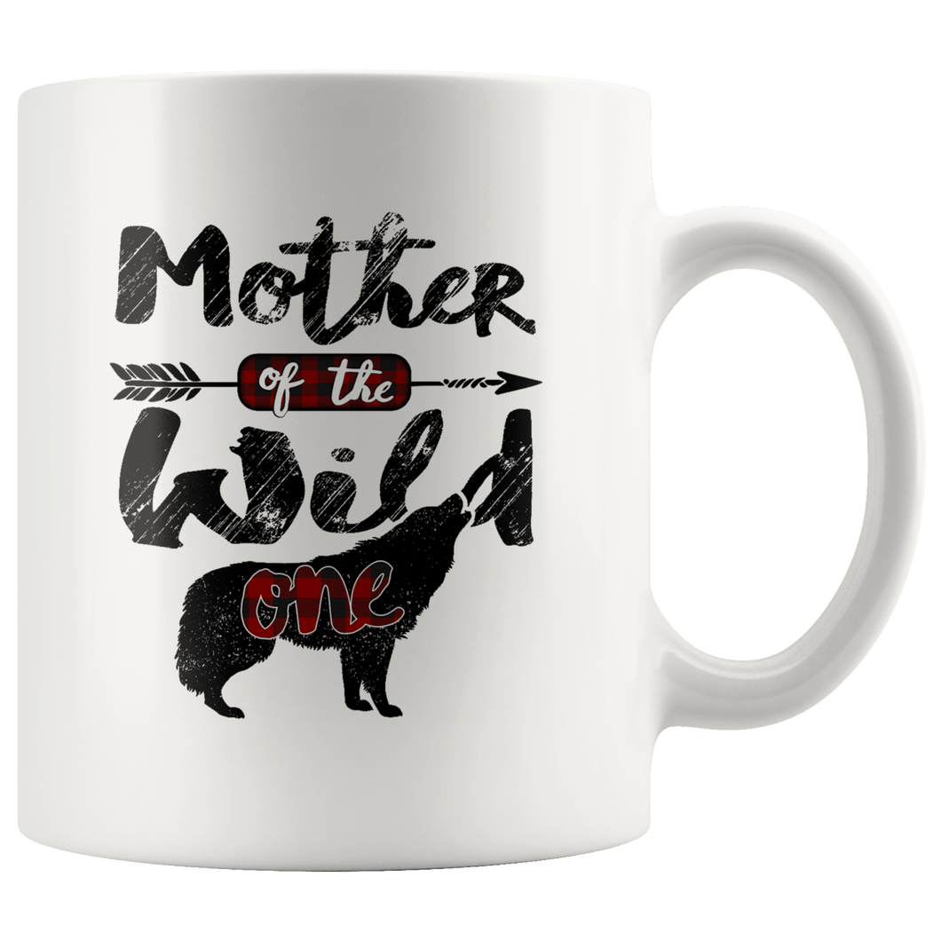 RobustCreative-Strong Mother of the Wild One Wolf 1st Birthday Wolves - 11oz White Mug red black plaid pajamas Gift Idea