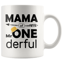 Load image into Gallery viewer, RobustCreative-Mama of Mr Onederful  1st Birthday Baby Boy Outfit White 11oz Mug Gift Idea
