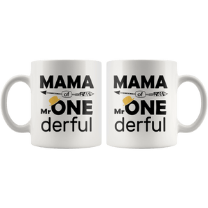RobustCreative-Mama of Mr Onederful  1st Birthday Baby Boy Outfit White 11oz Mug Gift Idea