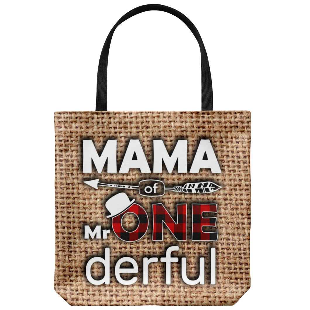 RobustCreative-Mama of Mr Onederful  1st Birthday Boy Buffalo Plaid Tote Bag Gift Idea