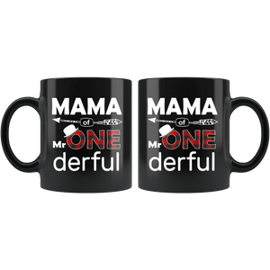 RobustCreative-Mama of Mr Onederful  1st Birthday Buffalo Plaid Black 11oz Mug Gift Idea