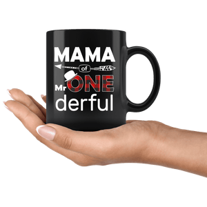 RobustCreative-Mama of Mr Onederful  1st Birthday Buffalo Plaid Black 11oz Mug Gift Idea