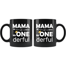 Load image into Gallery viewer, RobustCreative-Mama of Mr Onederful Crown 1st Birthday Baby Boy Outfit Black 11oz Mug Gift Idea
