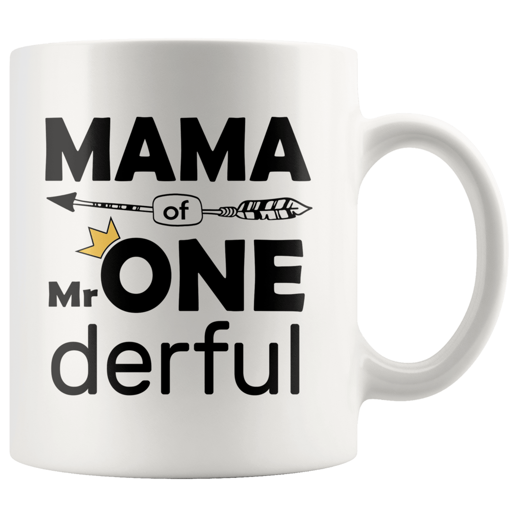 RobustCreative-Mama of Mr Onederful Crown 1st Birthday Baby Boy Outfit White 11oz Mug Gift Idea