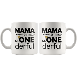 RobustCreative-Mama of Mr Onederful Crown 1st Birthday Baby Boy Outfit White 11oz Mug Gift Idea