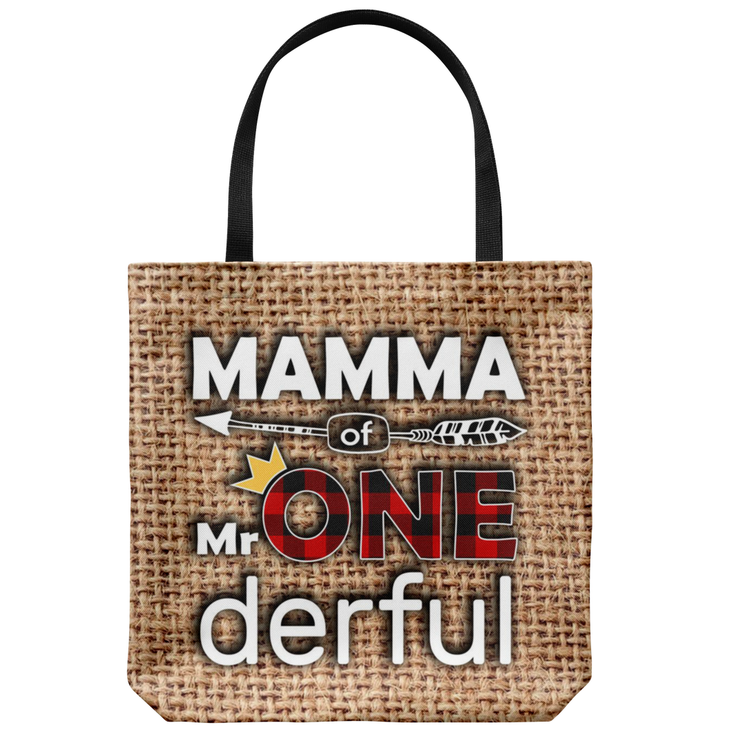 RobustCreative-Mamma of Mr Onederful Crown 1st Birthday Boy Buffalo Plaid Tote Bag Gift Idea