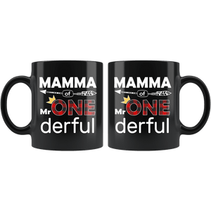 RobustCreative-Mamma of Mr Onederful Crown 1st Birthday Buffalo Plaid Black 11oz Mug Gift Idea