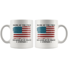 Load image into Gallery viewer, RobustCreative-Home of the Free Stepson USA Patriot Family Flag - Military Family 11oz White Mug Retired or Deployed support troops Gift Idea - Both Sides Printed
