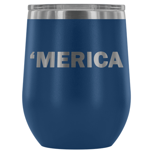 RobustCreative-'Merica Wine Tumbler Funny 4th of July Independence Day - removable clear lid - Unique Gift Idea for Women